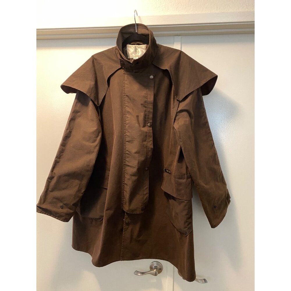 VTG Driza-Bone Riding Coat & Hood Brown Oil Skin Unisex Australia XL - Picture 2 of 16
